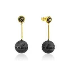 Disney Couture Kingdom - Star Wars - Death Star Drop Earrings Yellow Gold And Gunmetal Plated